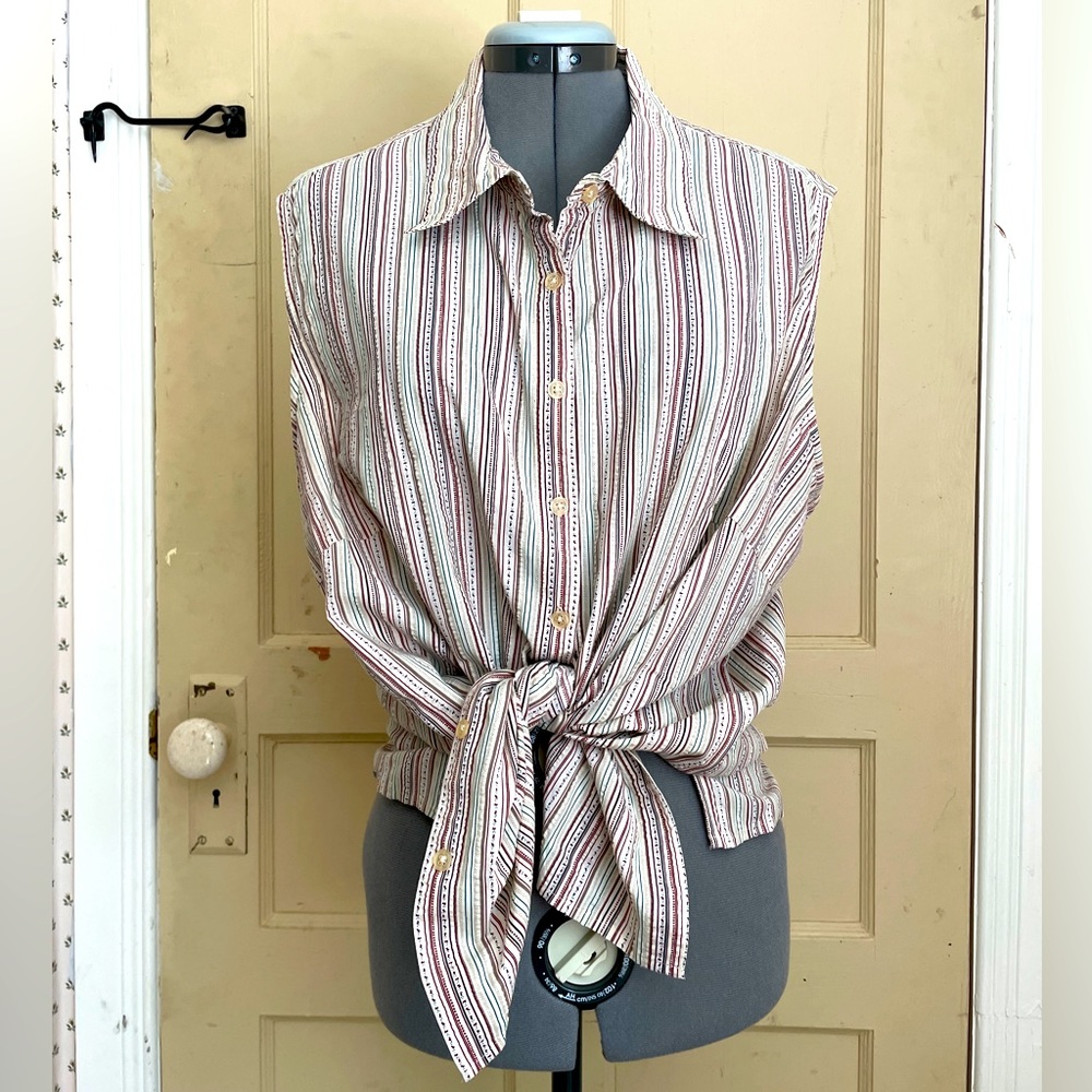 Vintage 100% Cotton Vest Blouse Size L-2X